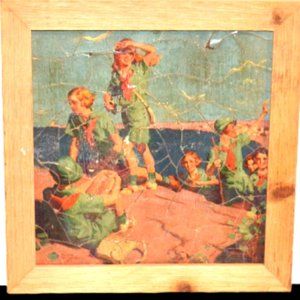 Vintage Girl Scout Art Piece Framed Seascape